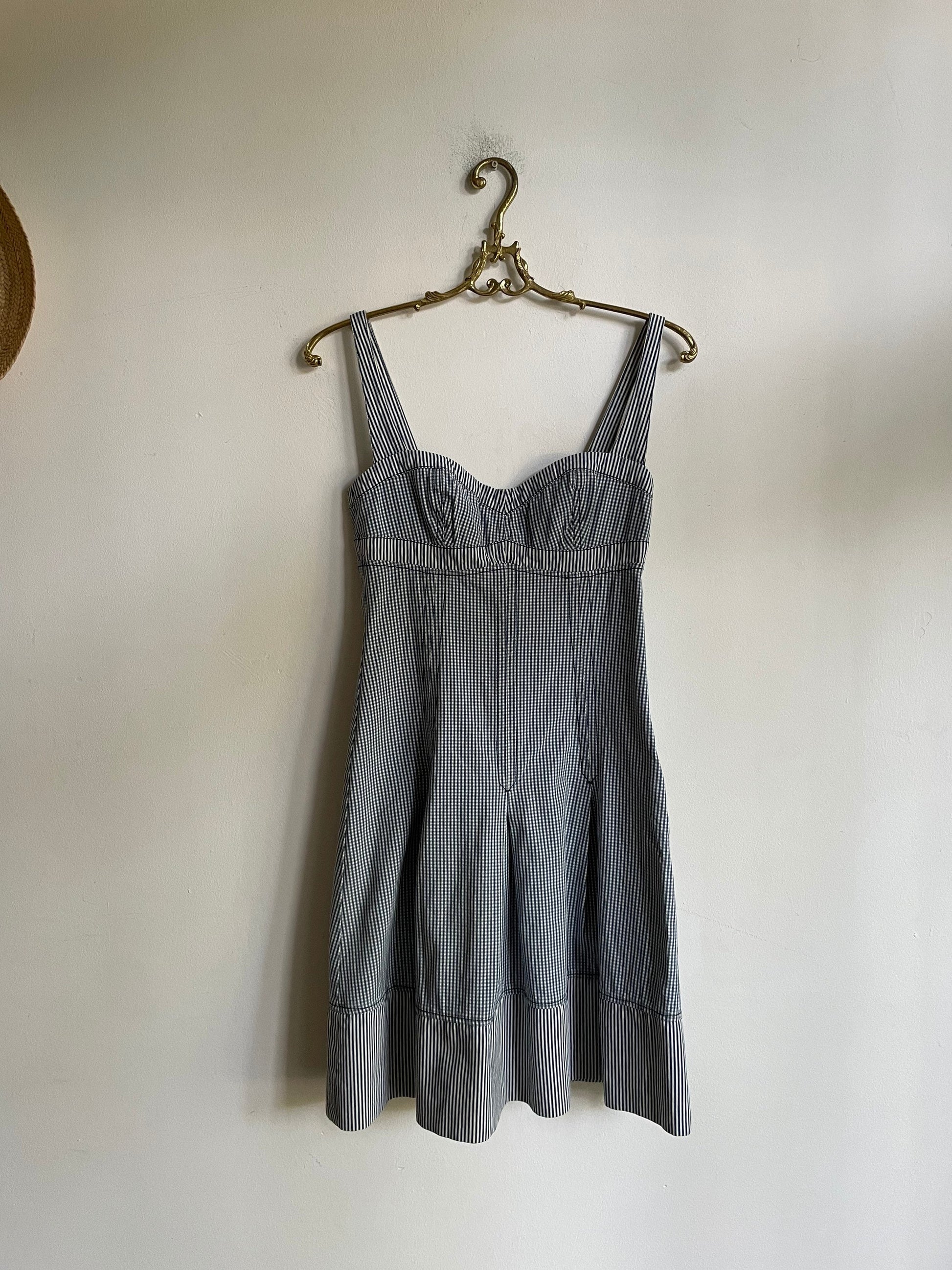 Sportmax Code vintage blue and white summer dress, Designer mini dress, Elegant sweetheart dress, Pleated dress, S