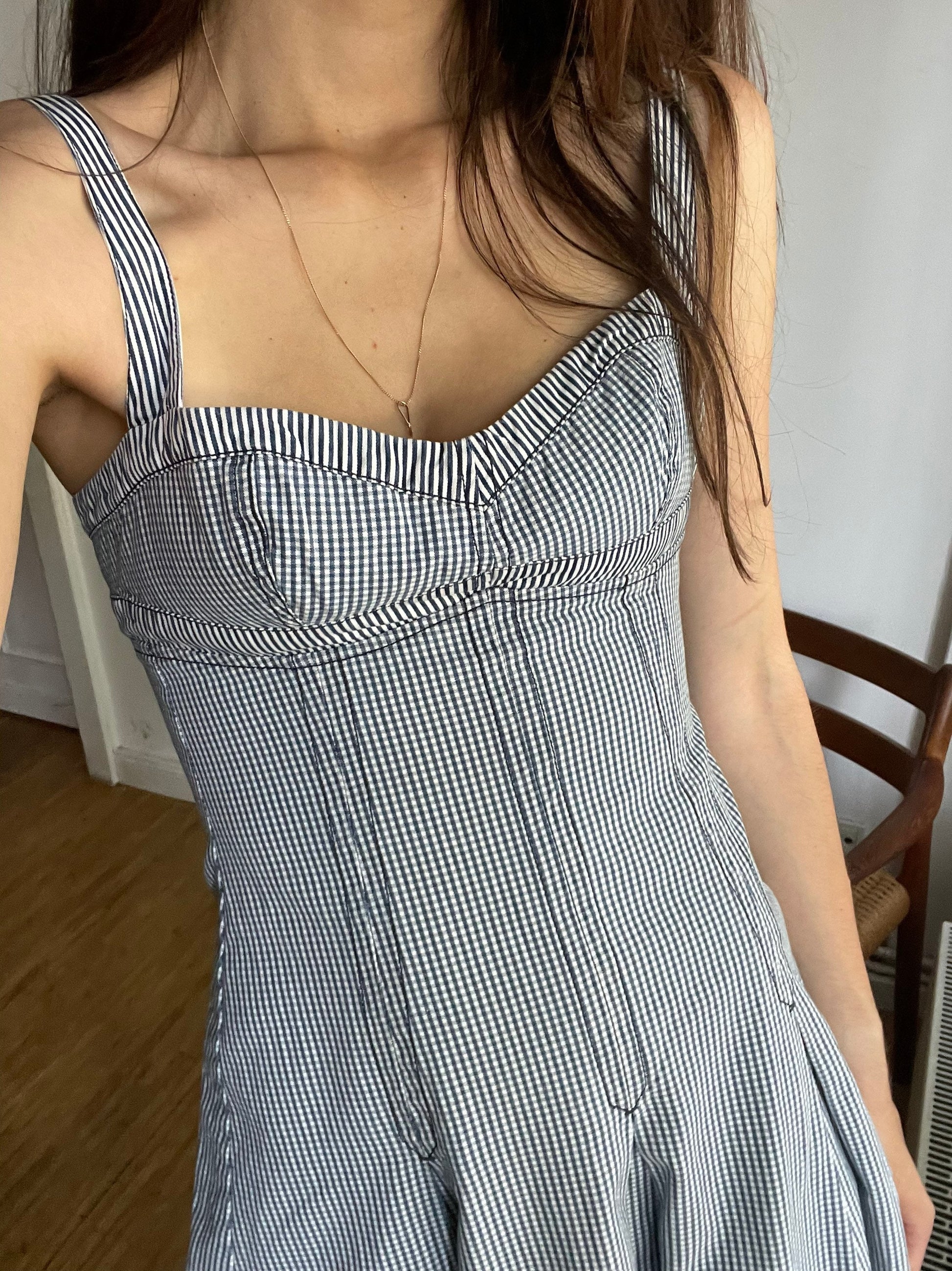 Sportmax Code vintage blue and white summer dress, Designer mini dress, Elegant sweetheart dress, Pleated dress, S