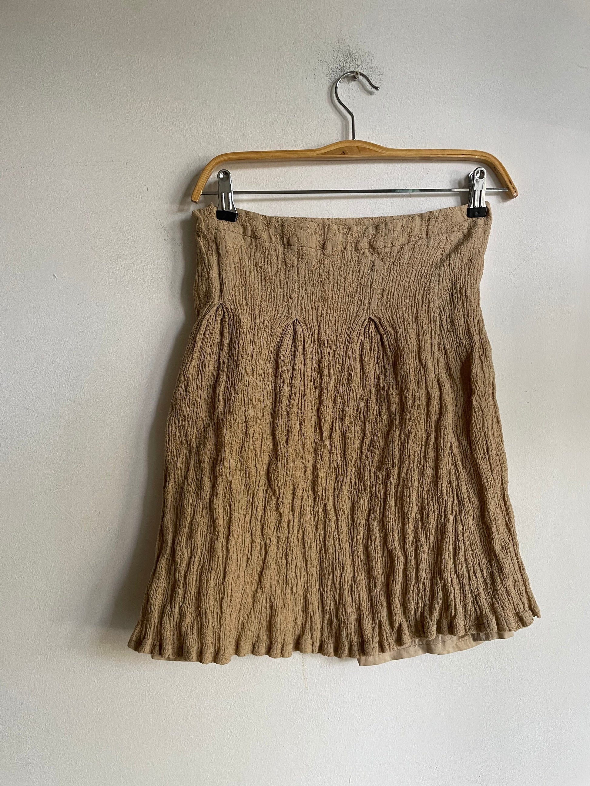 Caramel summer skirt, Tan high waist feminine midi skirt.