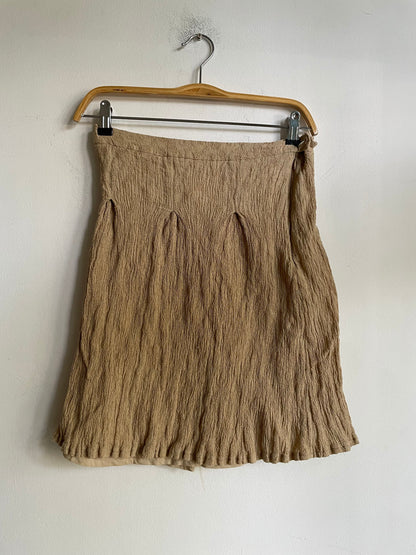Tan High Waist Midi Skirt — back view