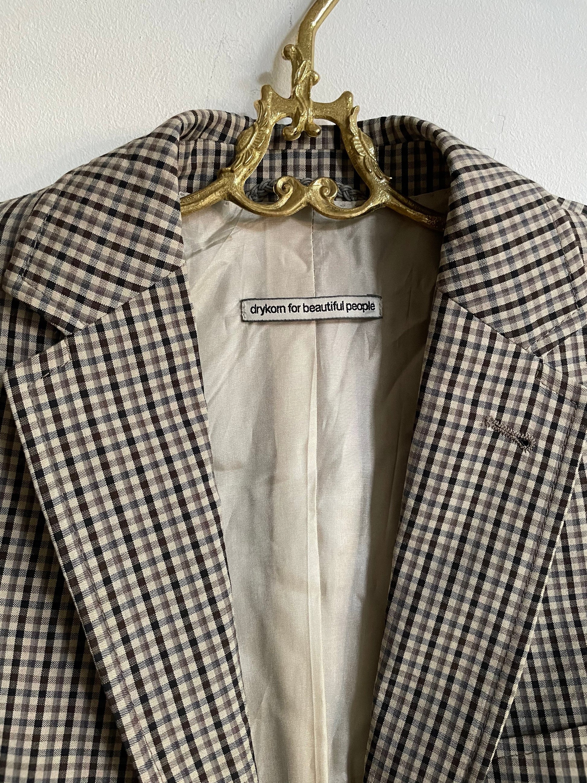 Vintage Drykorn Blazer – Brown Beige Plaid – Academia Unisex Style