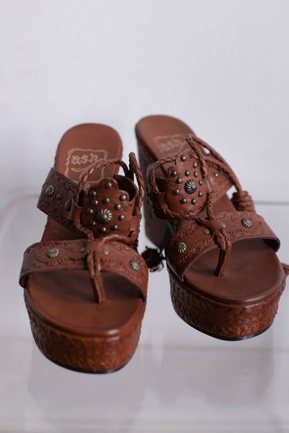 Vintage Floral Studded Leather Platform Sandals — additional view 6