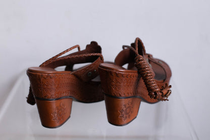 Vintage Floral Studded Leather Platform Sandals — additional view 7