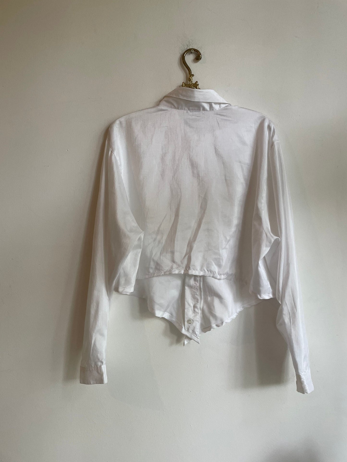 Vintage white asymmetric blouse, White cottage-core knot tie shirt, Romantic summer top, Oversized woman blouse, XXL