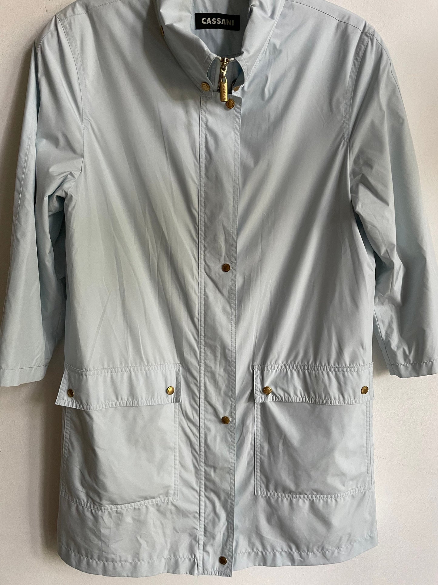 Vintage Cassani Light Blue Trench Coat – Minimalist Spring Jacket – Size EU 36