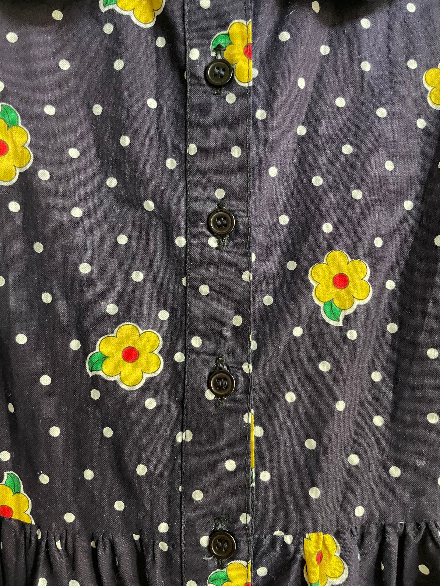 Handmade vavy blue floral dress, Vintage girl clothing, Sustainable Retro wear,