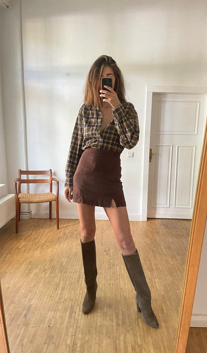 Vintage Checkered Oversized Button-Up Shirt — fabric close-up