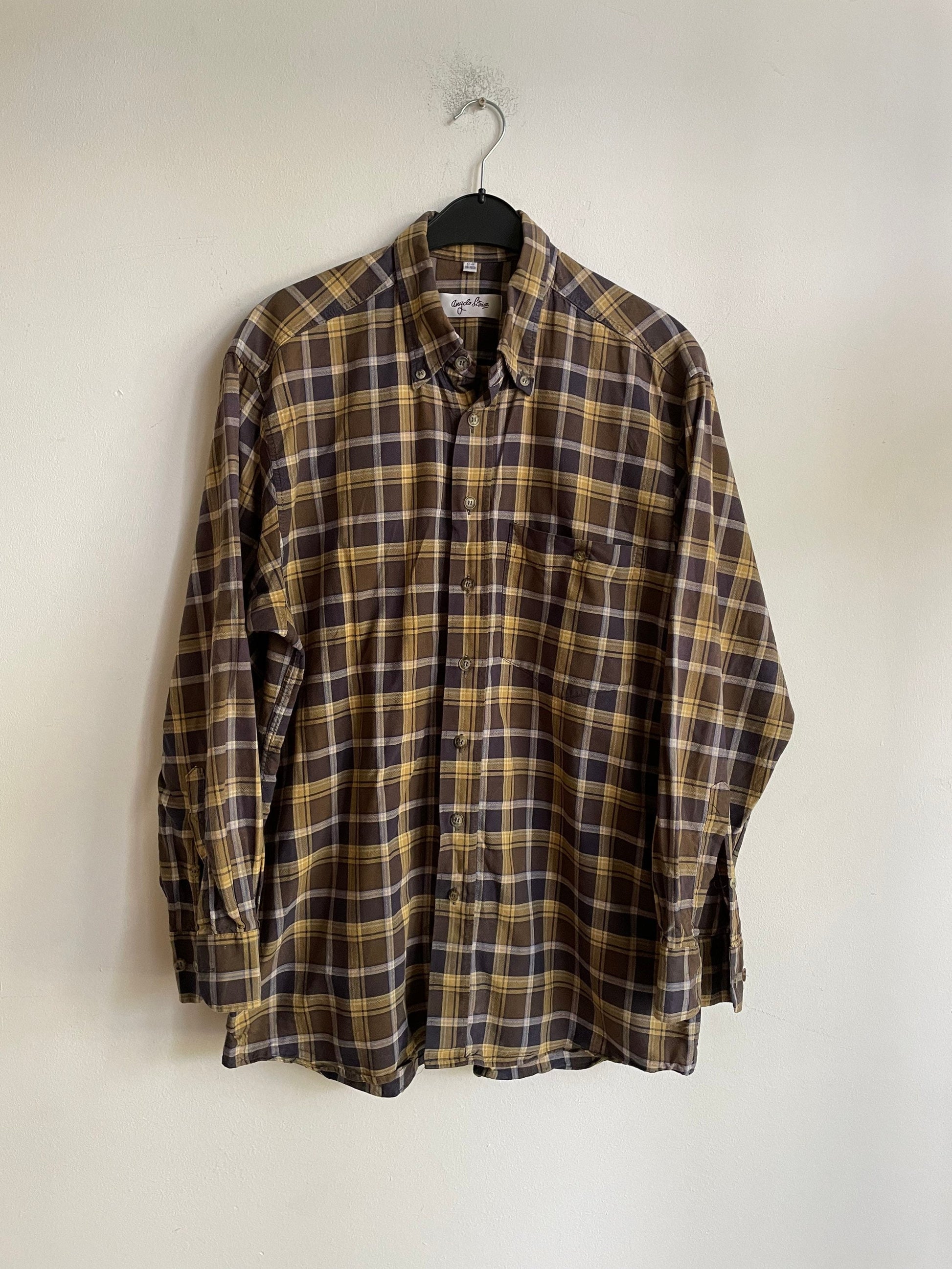 Retro checkered button up shirt, Plaid oversized Vintage lumberjack shirt, Comfortable long painter clothing, School outfit