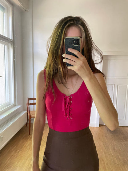 Fuchsia Lace-Up Vintage Bodysuit — additional view 5