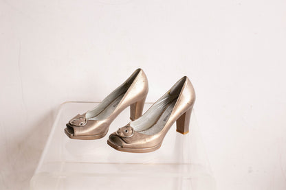 Metallic Block Heel Peep Toe Pumps — additional view 5