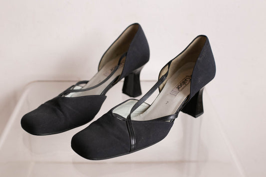 Vintage Gabor Mary Jane Heels Size 7, Black Elegant Block Heel Shoes, Retro Y2K Square Toe Formal Pumps