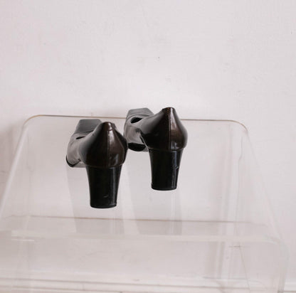Dark Grey Patent Leather High Heels — back view