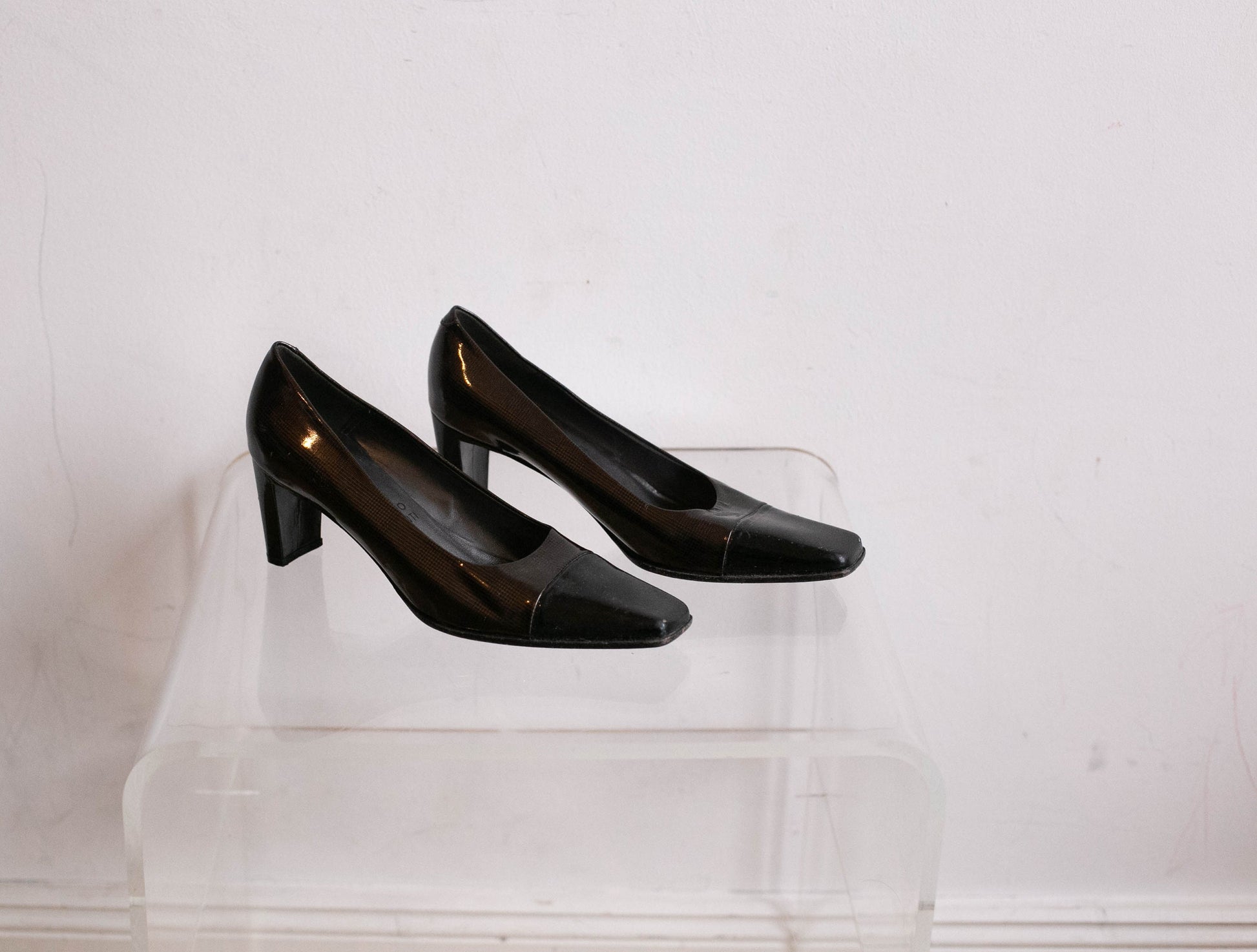 Vintage Franco Visconti High Heels, Dark Grey Leather Designer Shoes EU 38, Elegant Squared Toe Pumps with 6 cm Heel
