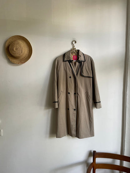 Tan Vintage Trench Coat with Leather Details — fabric close-up