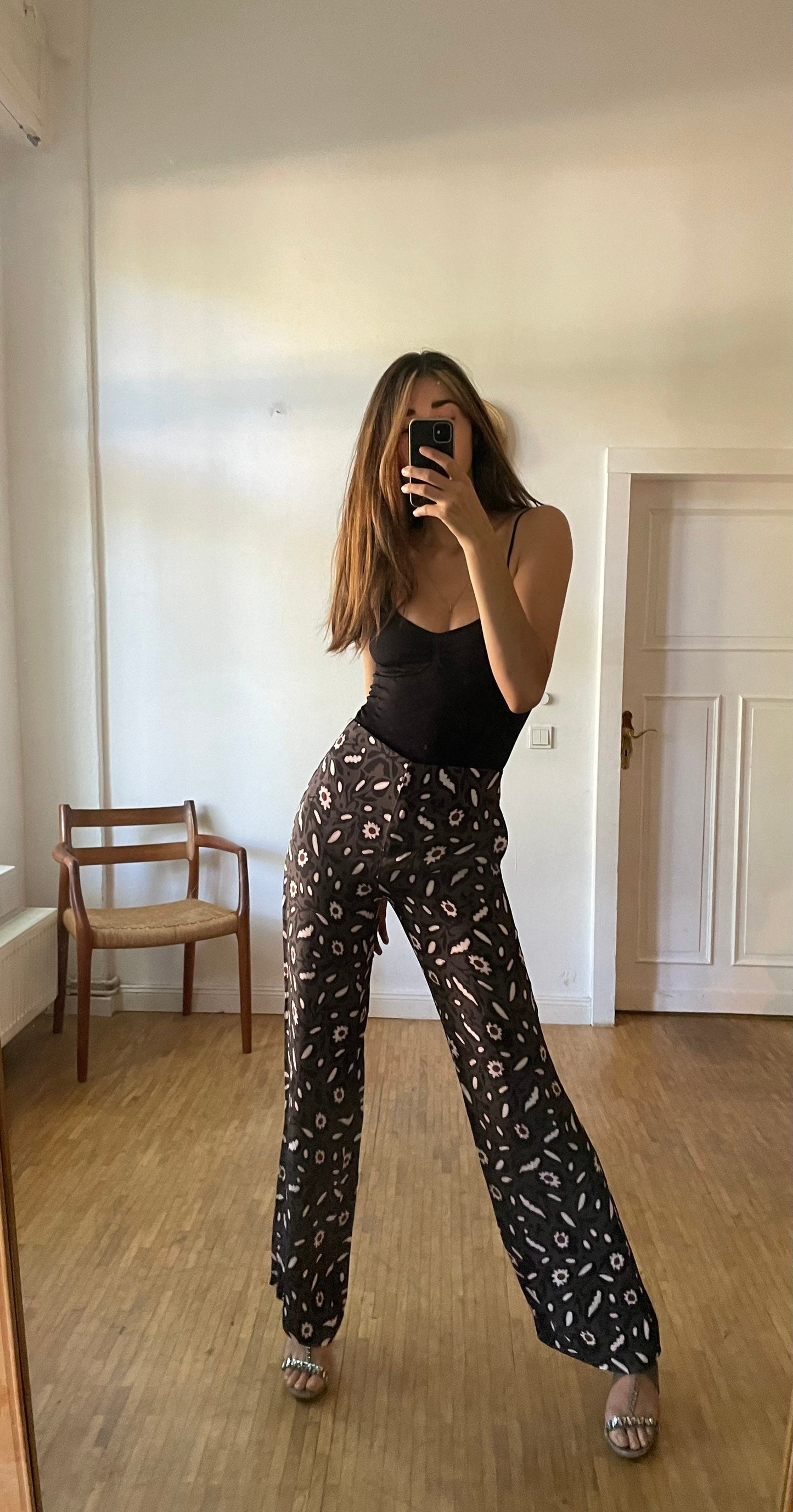 Dorothy Schumacher summer trousers, Designer low rise flares, Floral women pants, Vintage design clothing, Boot cut trousers, 00s pants