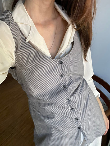 Vintage Striped Cotton Gilet — back view