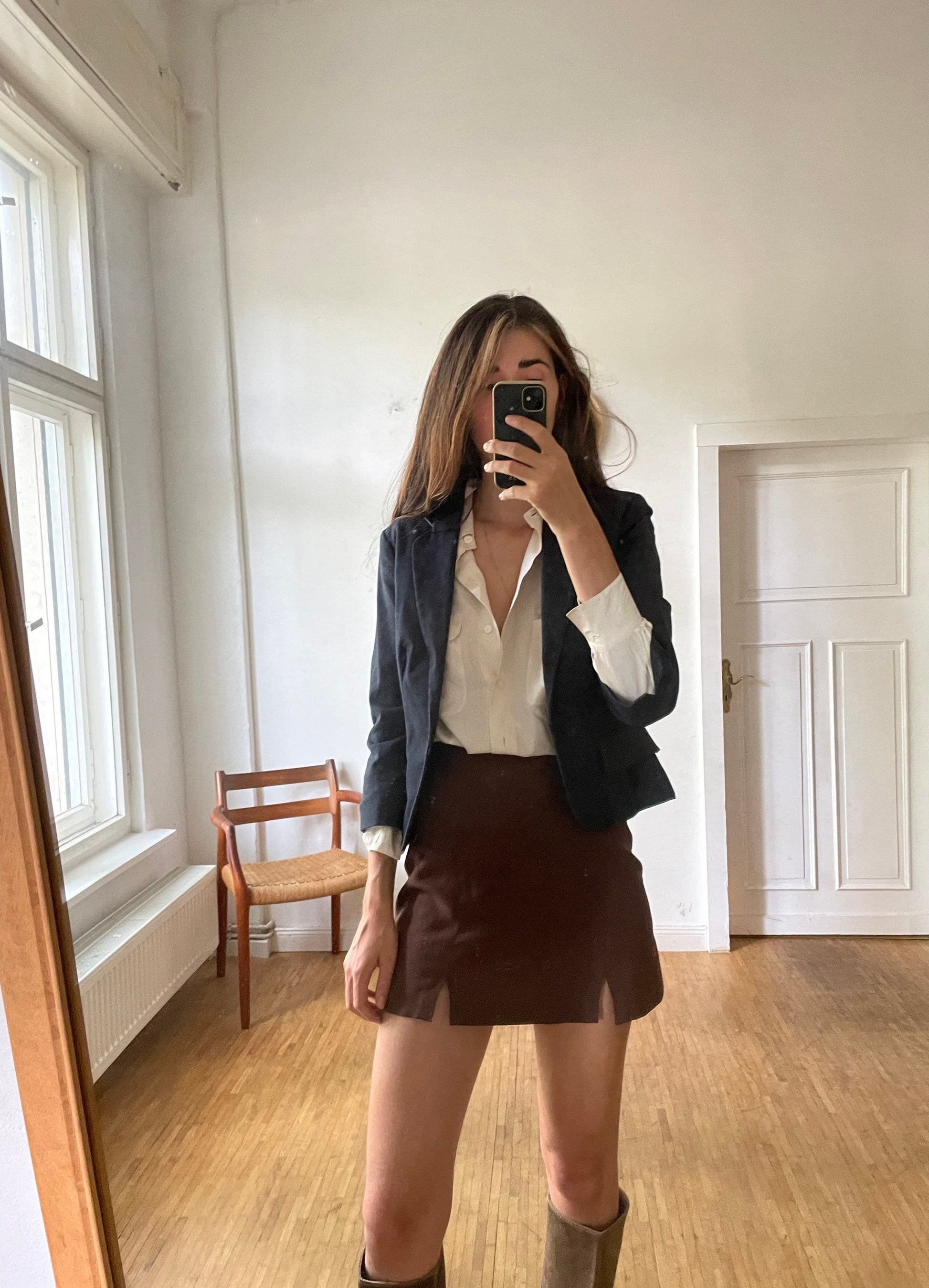 Vintage Moschino Cheap and Chic Blazer – Structured Wool Jacket with Leather Trim – Size DE 36/38