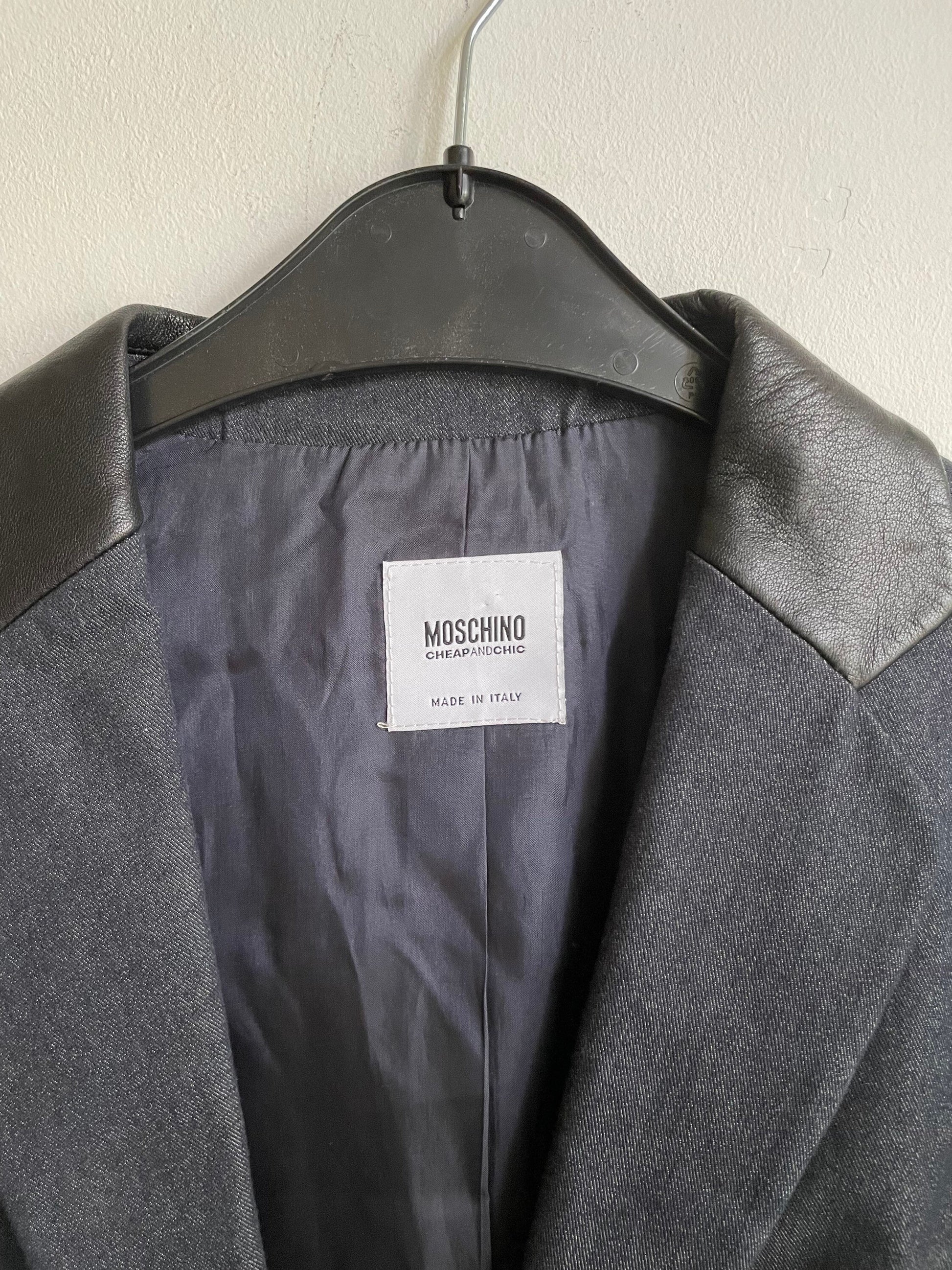 Vintage Moschino Cheap and Chic Blazer – Structured Wool Jacket with Leather Trim – Size DE 36/38
