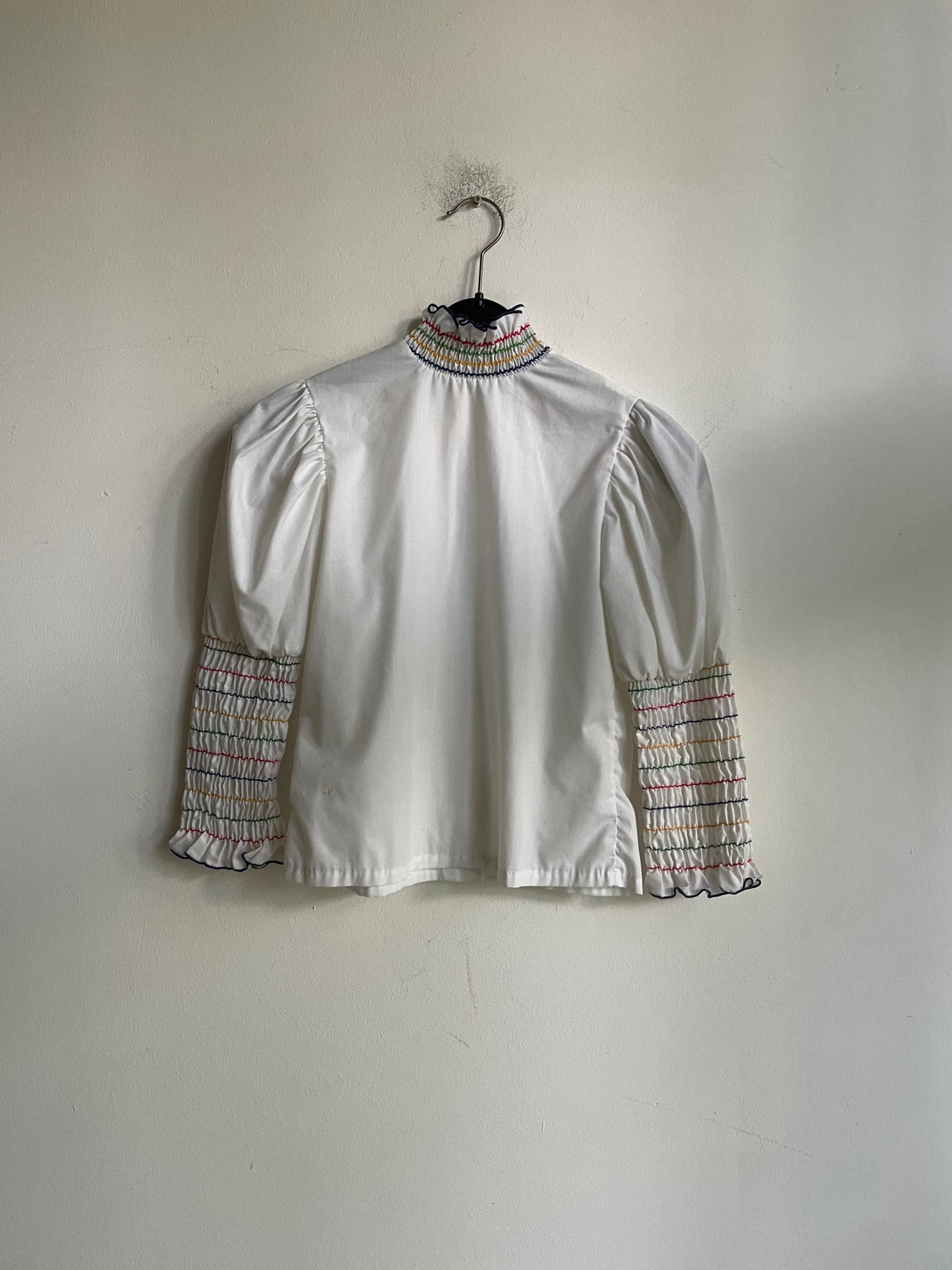 Hungarian Folk Blouse Vintage Puff Sleeve Top with Striped Embroidery, Romantic Cottagecore Vyshyvanka Ukrainian Embroidered Shirt