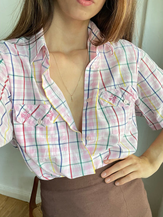 Vintage Pink Checkered Blouse