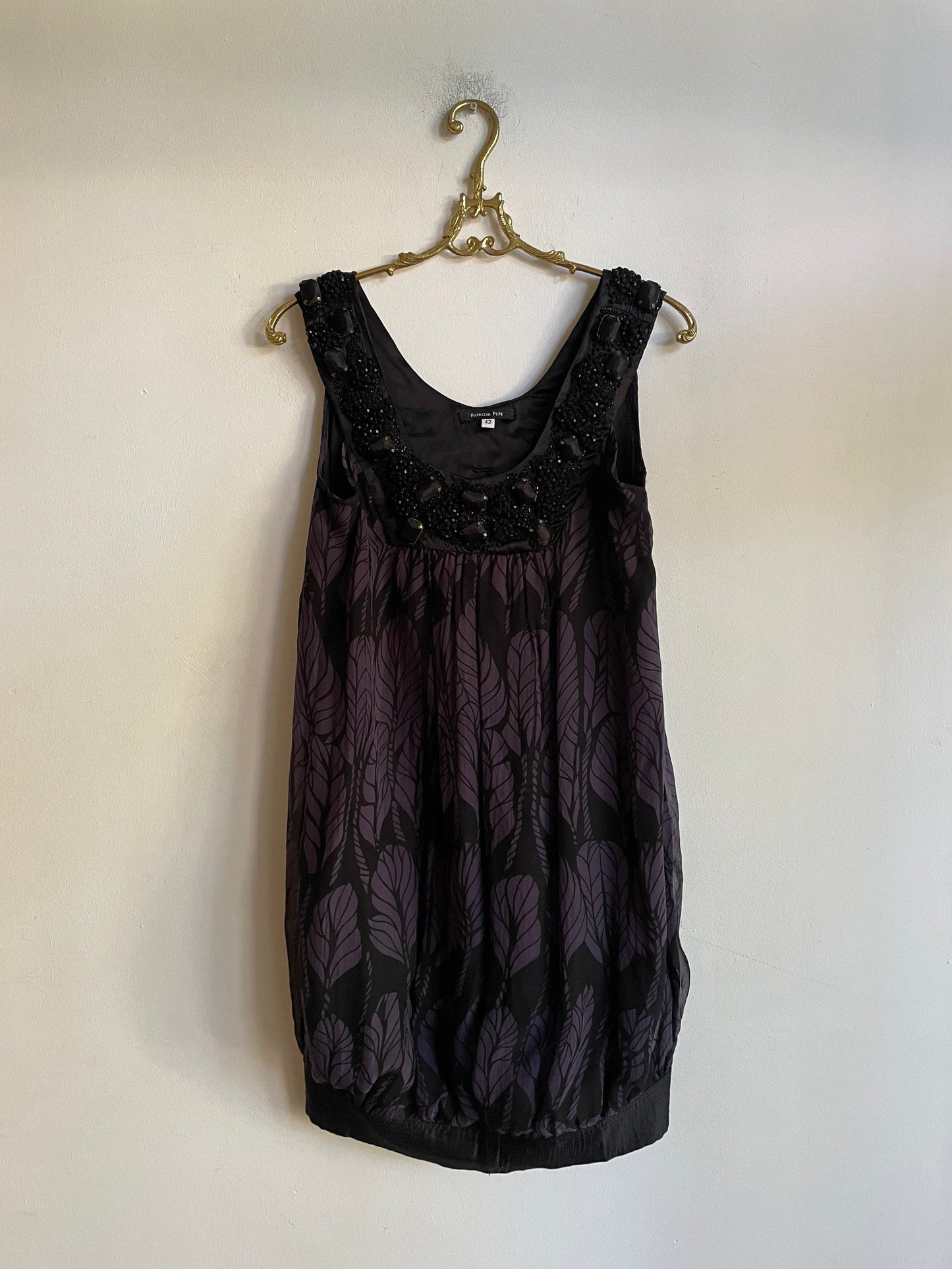 Purple Silk Patrizia Pepe bubble dress, Vintage designer embellished mini dress, Cute short dress, Formal dress with embellishments, S - M
