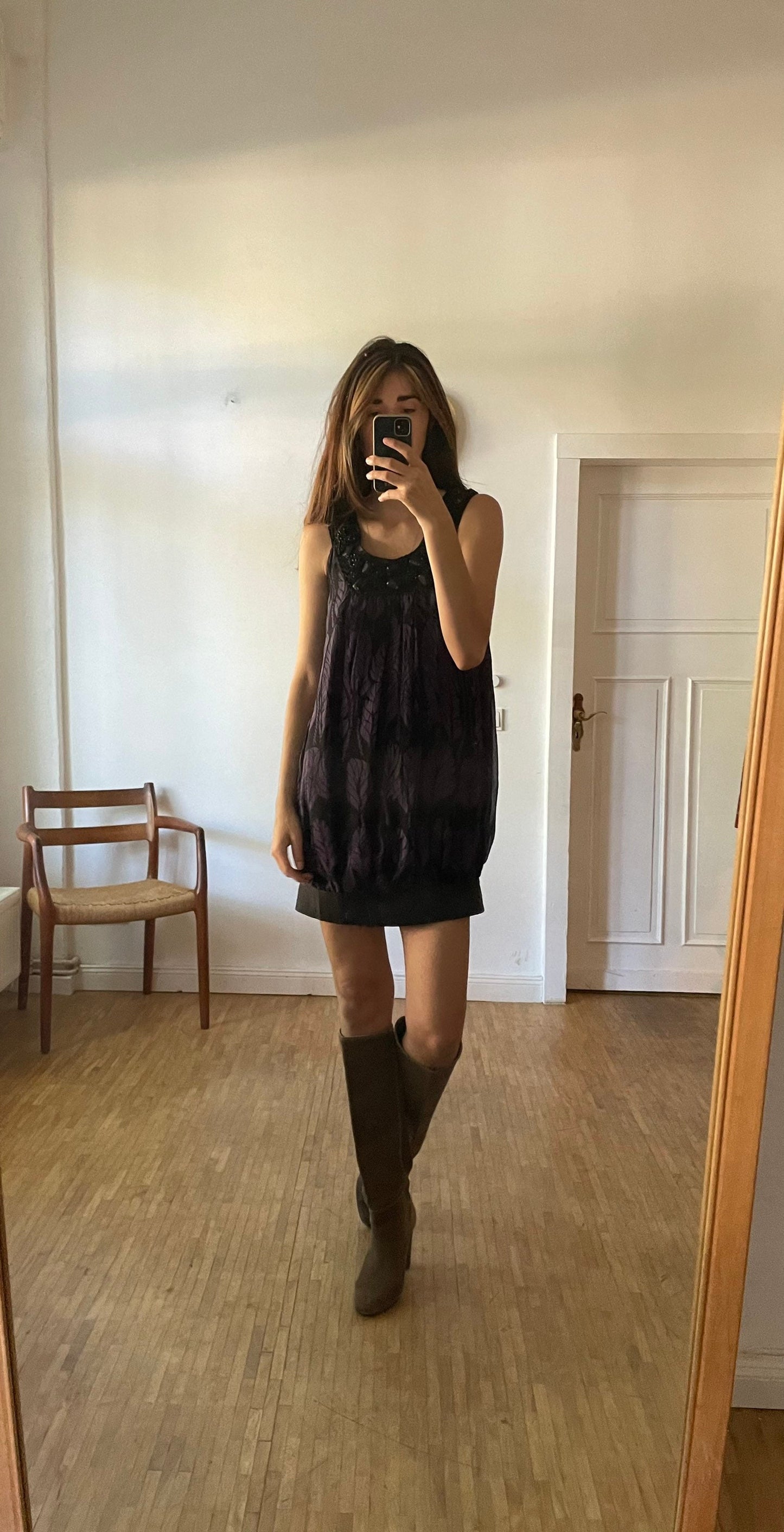 Purple Silk Patrizia Pepe bubble dress, Vintage designer embellished mini dress, Cute short dress, Formal dress with embellishments, S - M