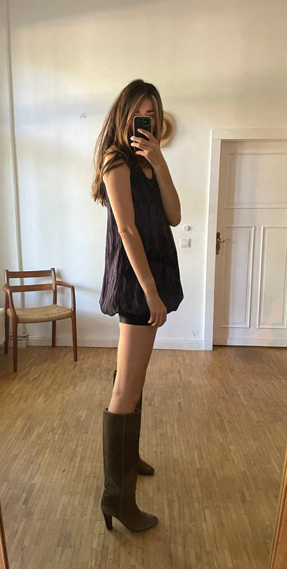 Purple Silk Patrizia Pepe bubble dress, Vintage designer embellished mini dress, Cute short dress, Formal dress with embellishments, S - M