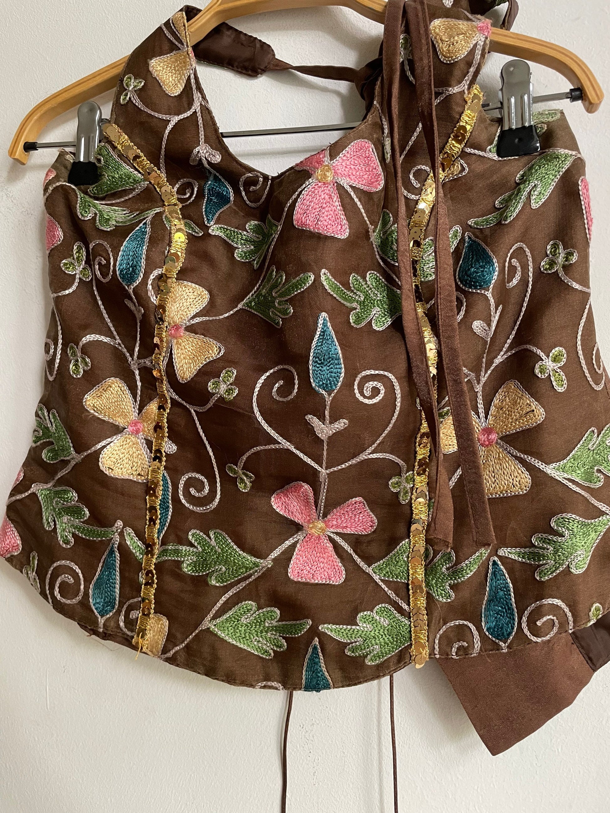 Valencia Vintage corset halter top, embroidered corsage, sexy boho, cottage core outfit , lace up bustier, Disney bounding clothing /