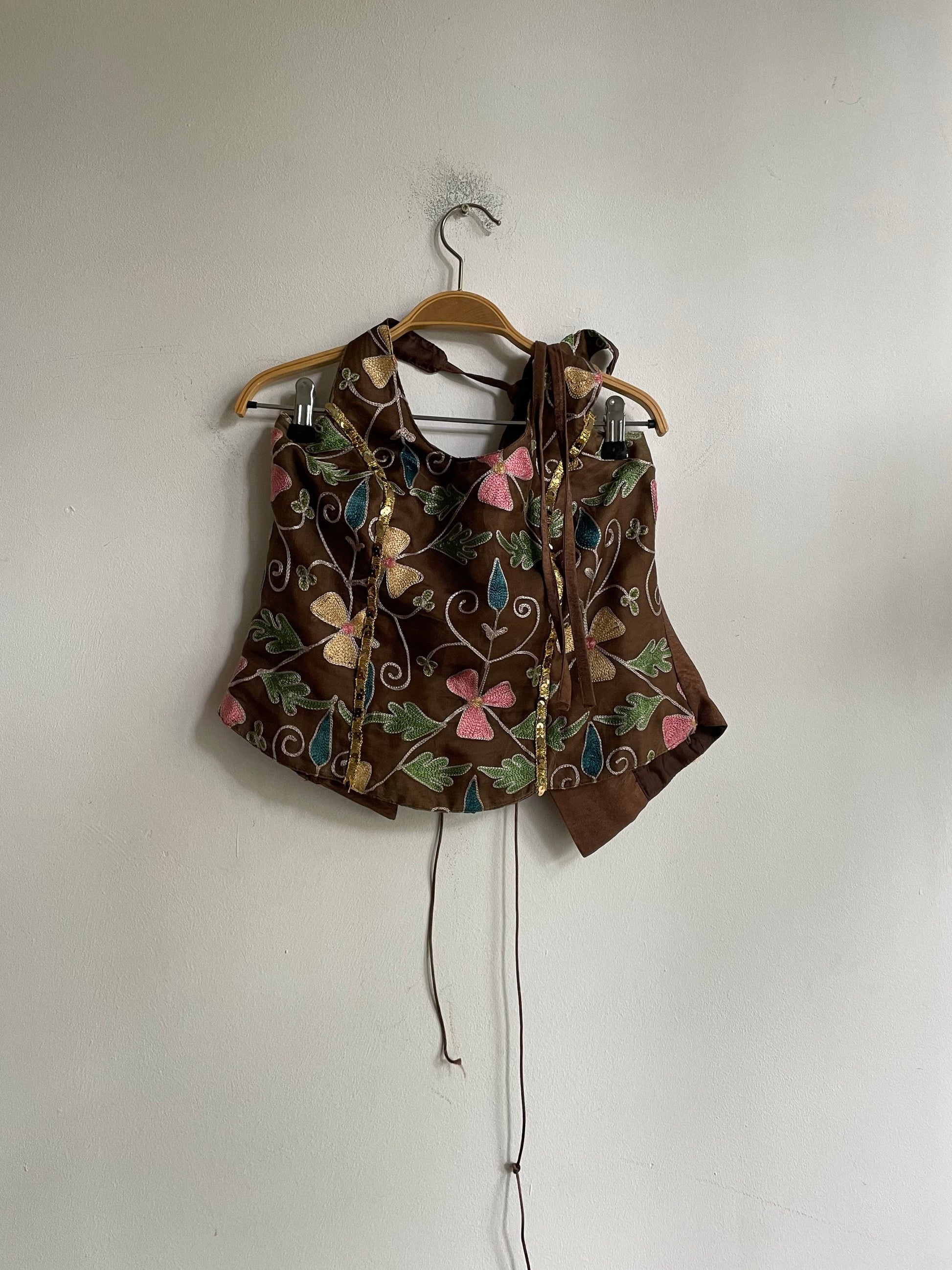 Valencia Vintage corset halter top, embroidered corsage, sexy boho, cottage core outfit , lace up bustier, Disney bounding clothing /