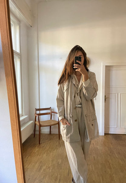 Beige Vintage Linen Women’s Blazer — fabric close-up
