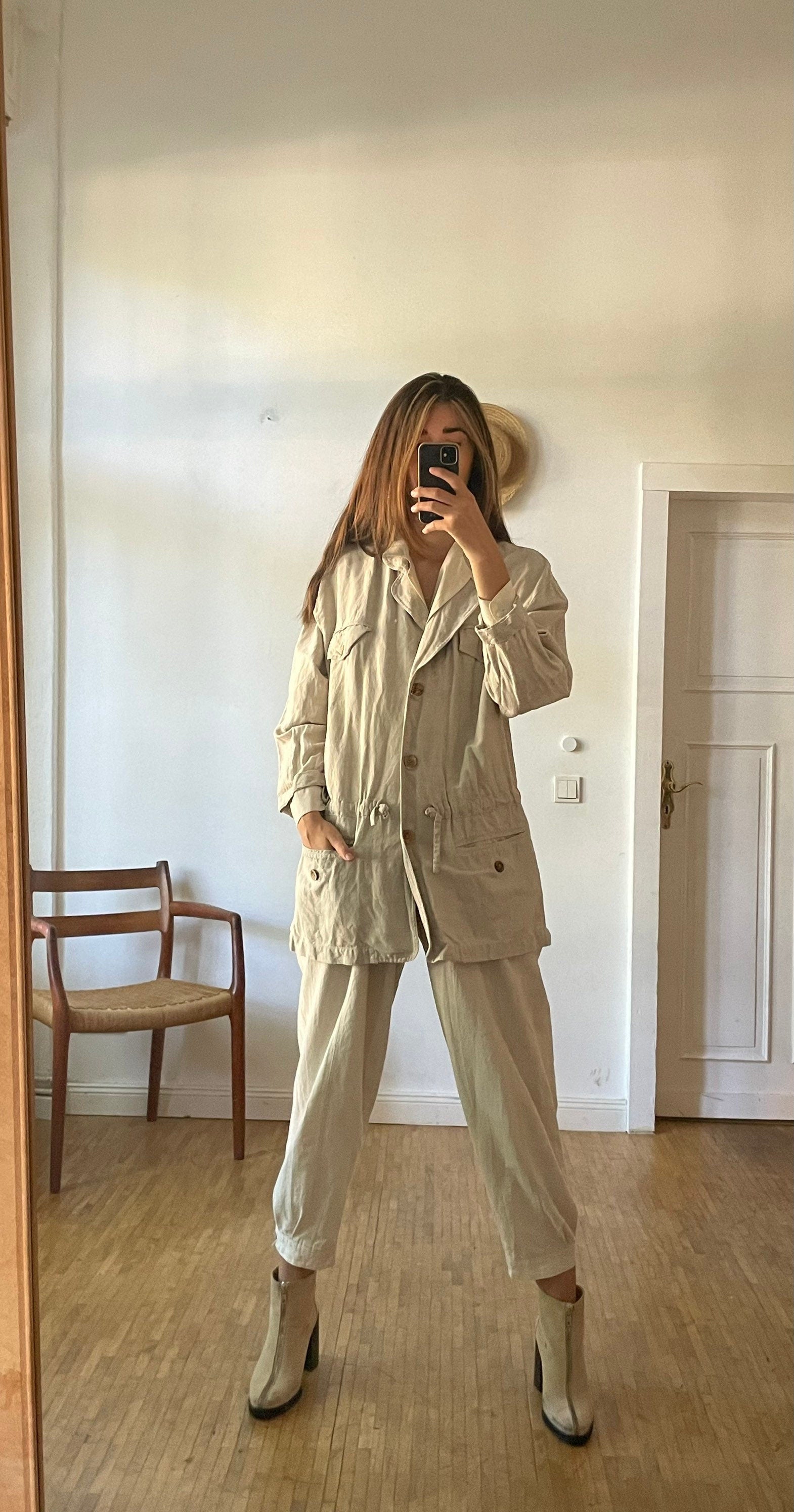 Vintage linen women blazer, Loose Linen Cardigan, Beige jacket for Women,