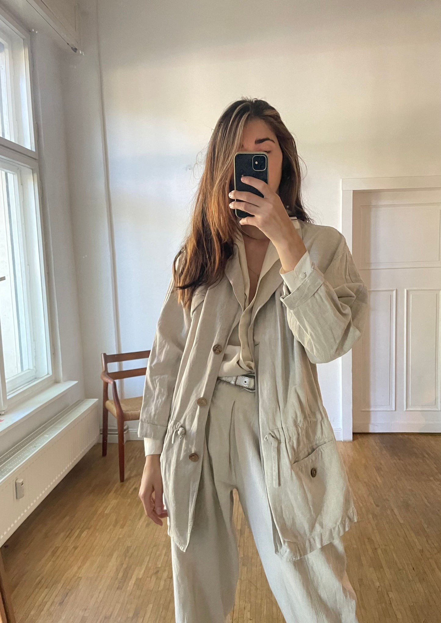 Vintage linen women blazer, Loose Linen Cardigan, Beige jacket for Women,