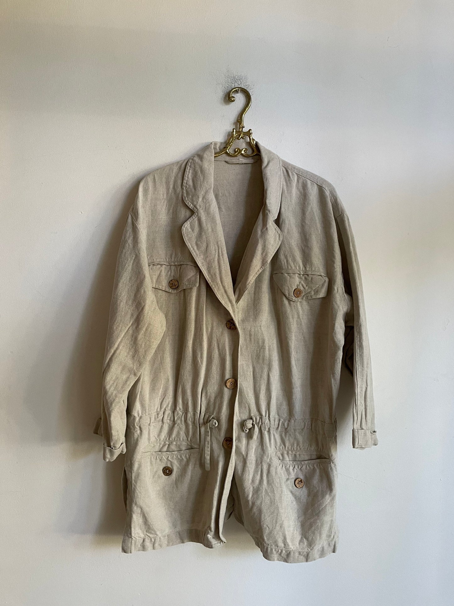 Vintage linen women blazer, Loose Linen Cardigan, Beige jacket for Women,