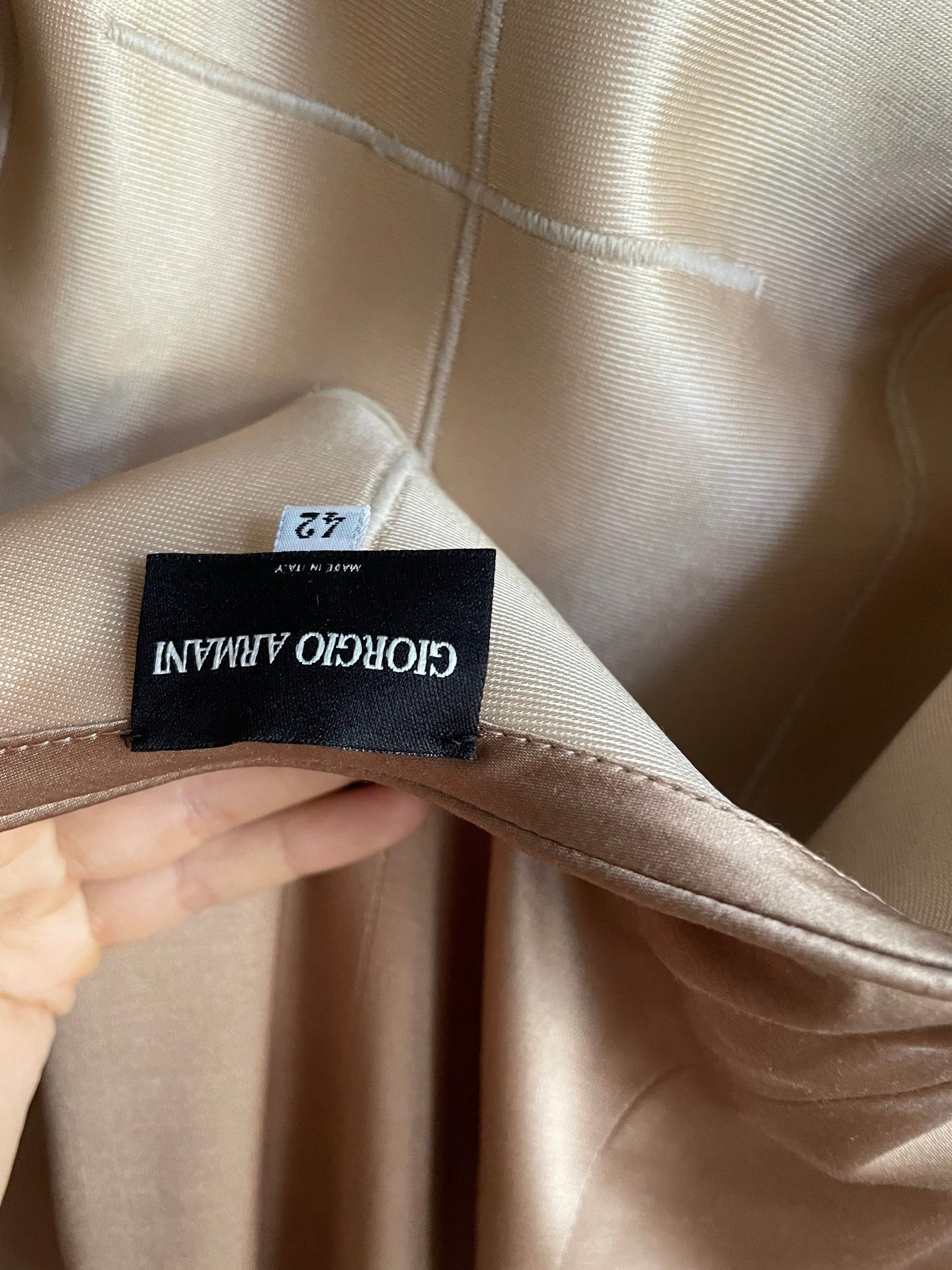 Giorgio Armani rose gold silk dress – one shoulder vintage designer gown, fit & flare, formal backless evening wear, IT 42 / S-M