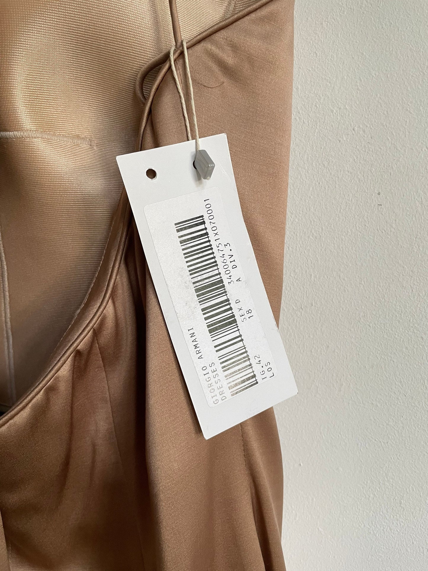 Giorgio Armani rose gold silk dress – one shoulder vintage designer gown, fit & flare, formal backless evening wear, IT 42 / S-M