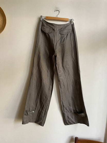 Claudia Sträter Grey Linen Blend Wide-Leg Trousers