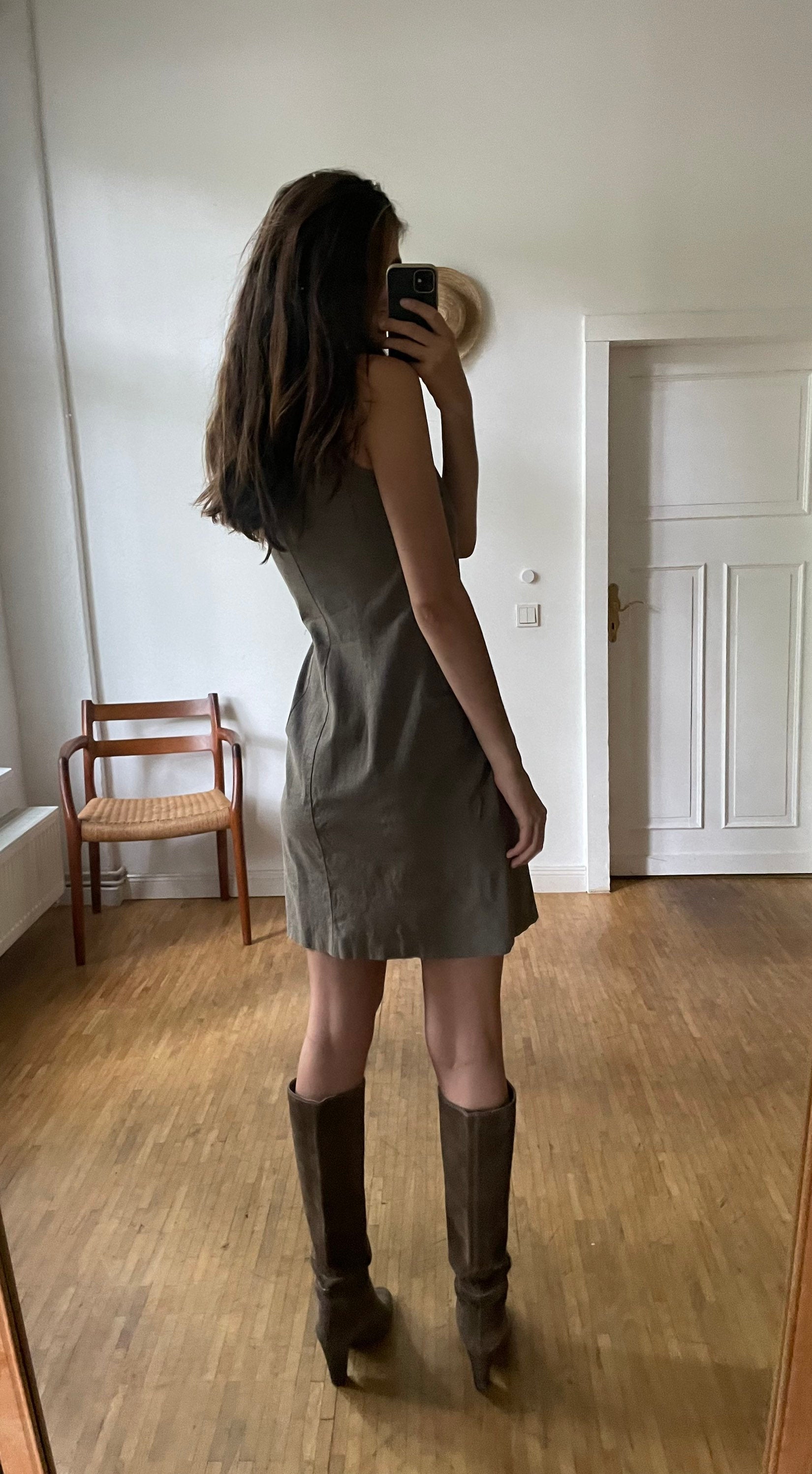 Caroline Biss cotton brown pencil dress, Vintage earthy designer dress