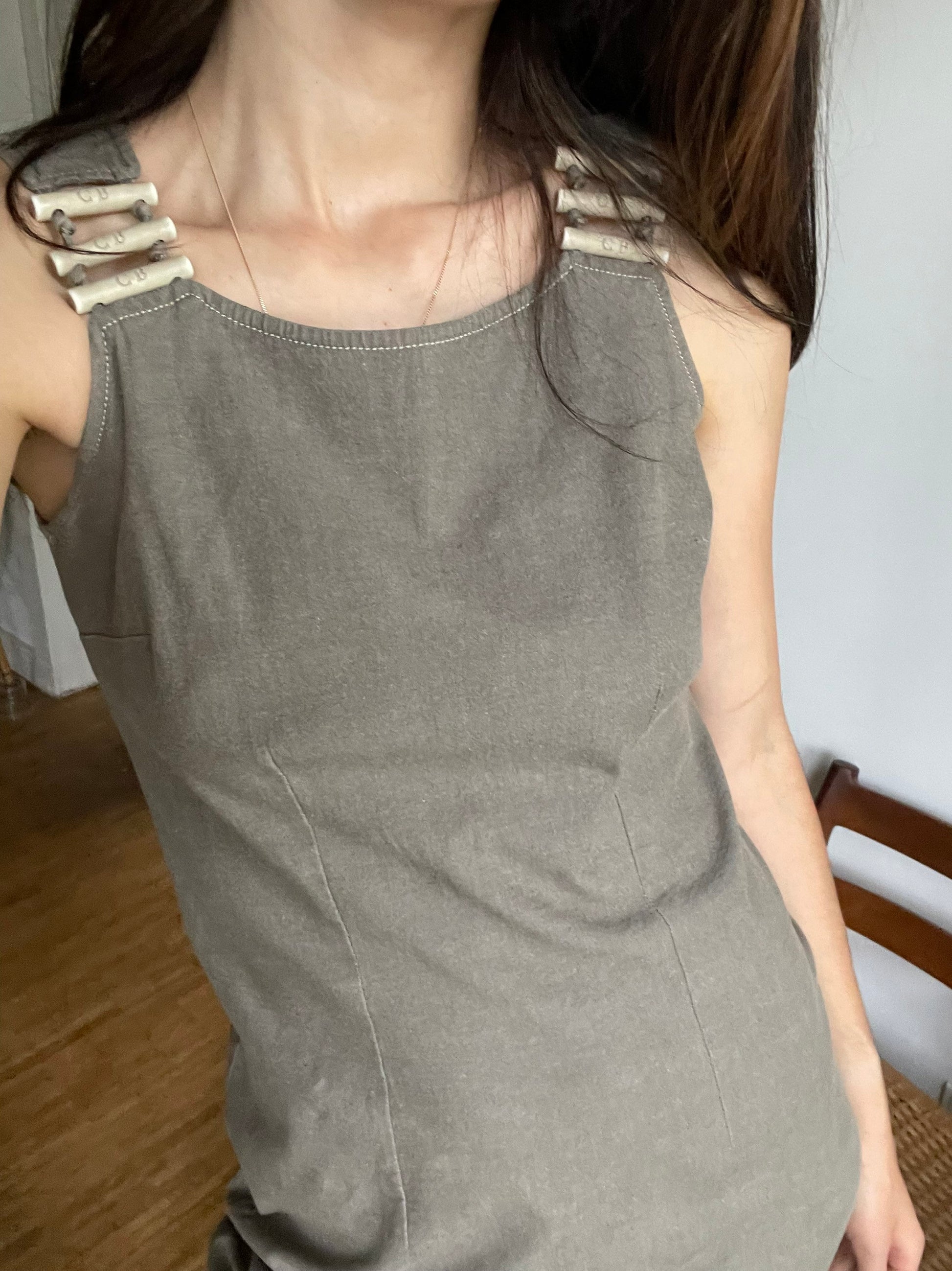 Caroline Biss cotton brown pencil dress, Vintage earthy designer dress