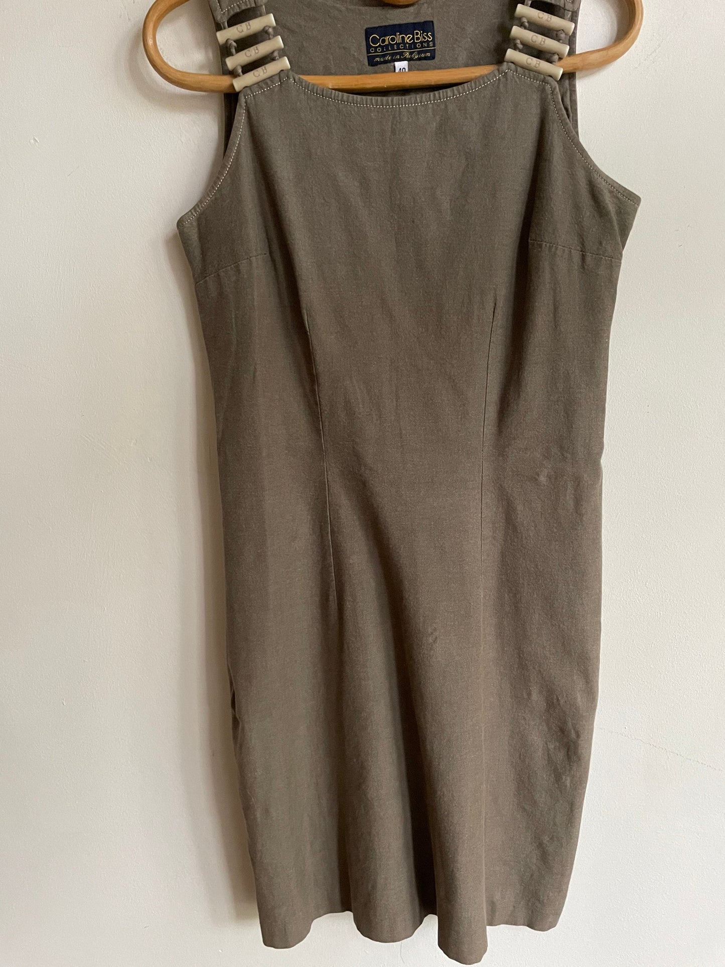 Caroline Biss cotton brown pencil dress, Vintage earthy designer dress