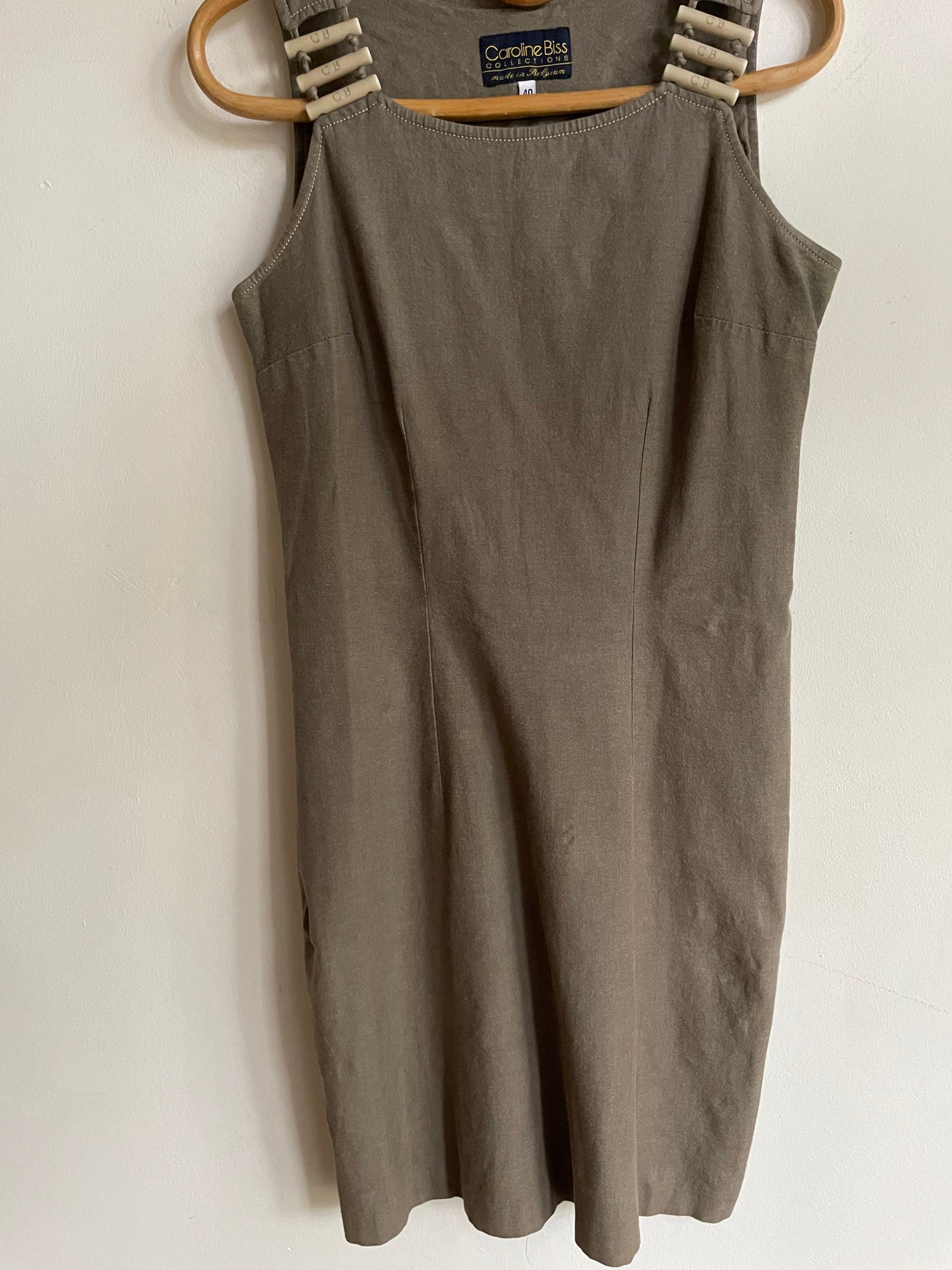 Caroline Biss cotton brown pencil dress, Vintage earthy designer dress