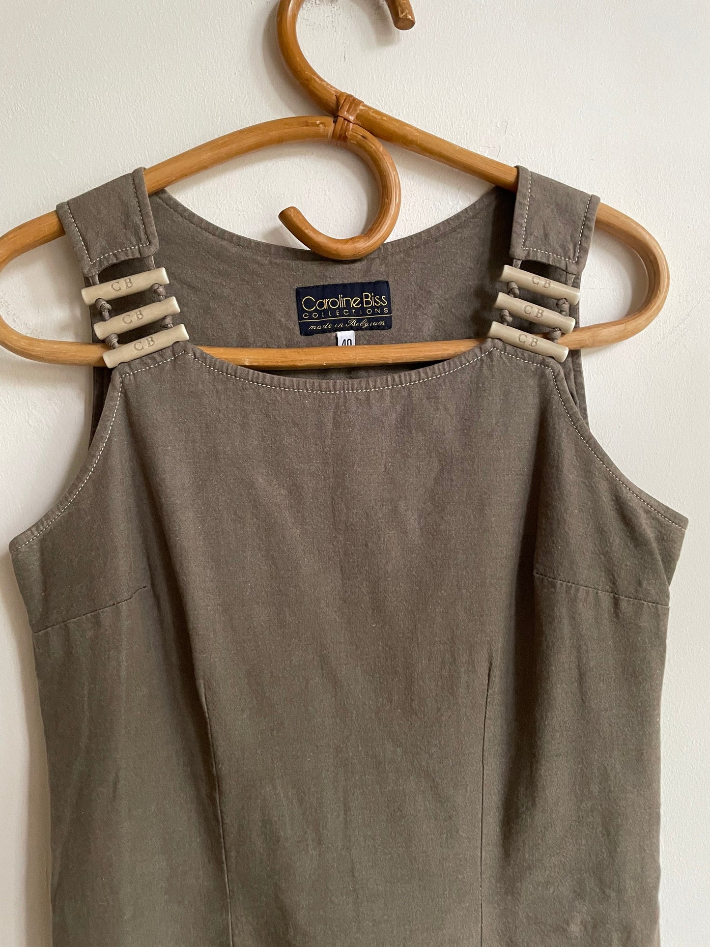 Caroline Biss cotton brown pencil dress, Vintage earthy designer dress