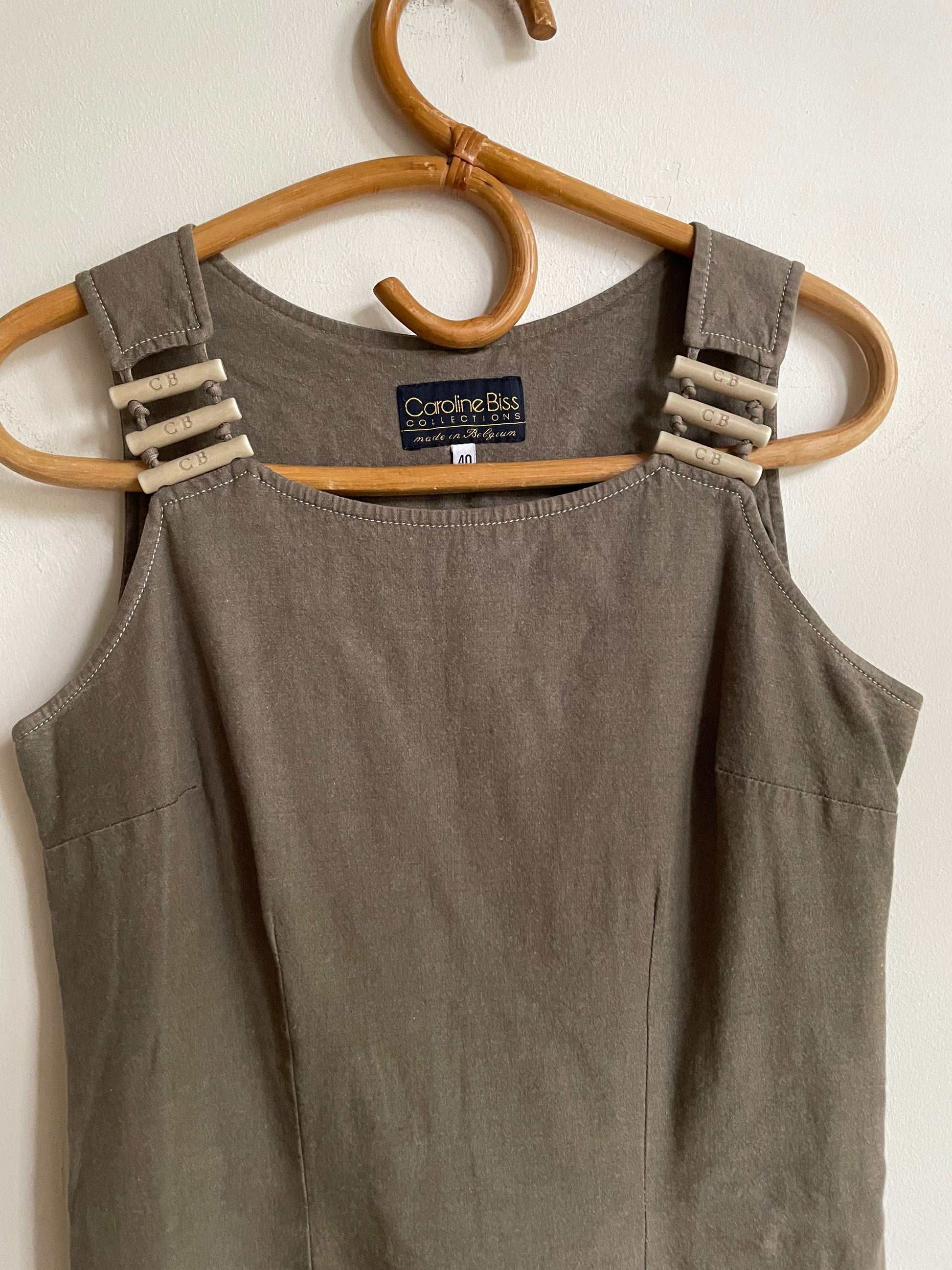 Caroline Biss cotton brown pencil dress, Vintage earthy designer dress