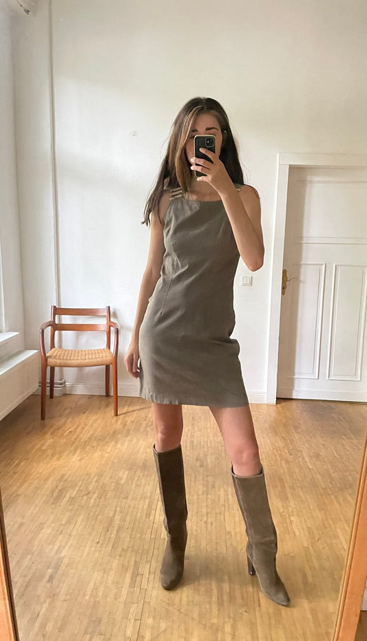 Caroline Biss cotton brown pencil dress, Vintage earthy designer dress