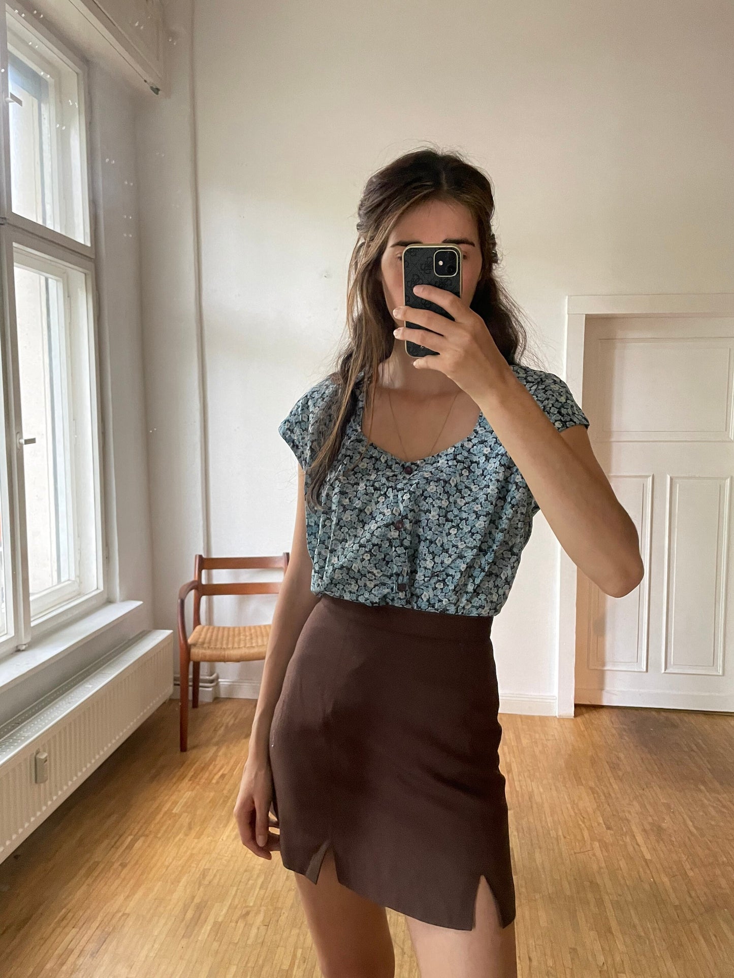 Vintage Floral Blouse Women’s Summer Top Button Front Capped Sleeves Soft Cotton-Like Fabric