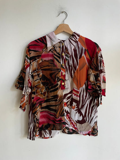 80s Vintage Safari Animal Print Blouse — additional view 10