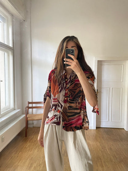 80s Vintage Safari Animal Print Blouse — additional view 6