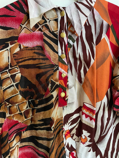 80s Vintage Safari Animal Print Blouse — additional view 9