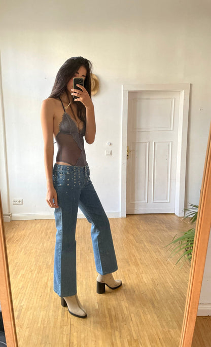 Escada Y2K Low Rise Embellished Flares