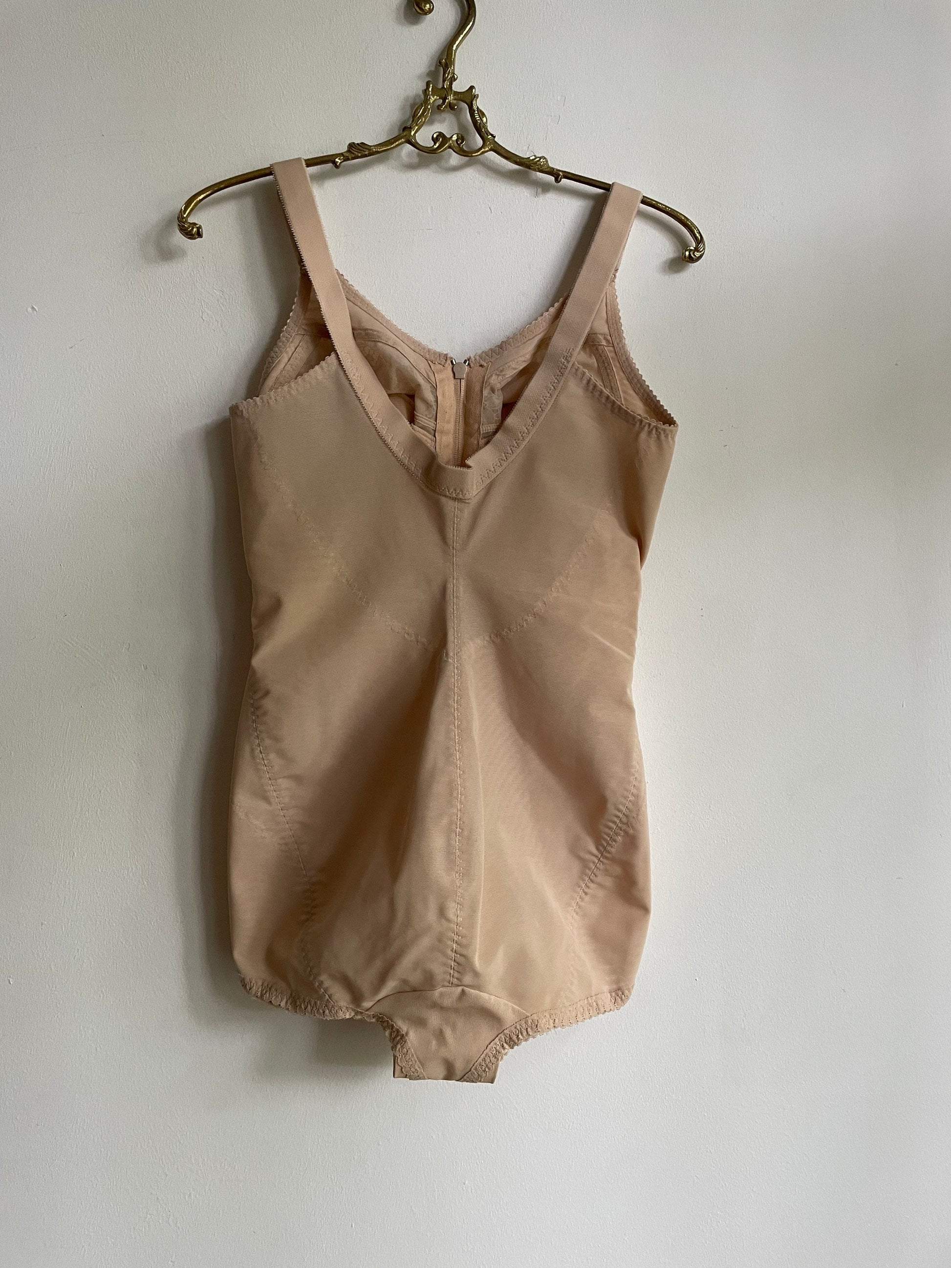 Vintage bustier bodysuit, Pinup girl lingerie, Vintage lingerie, C Cup bodysuit, Beige Lingerie