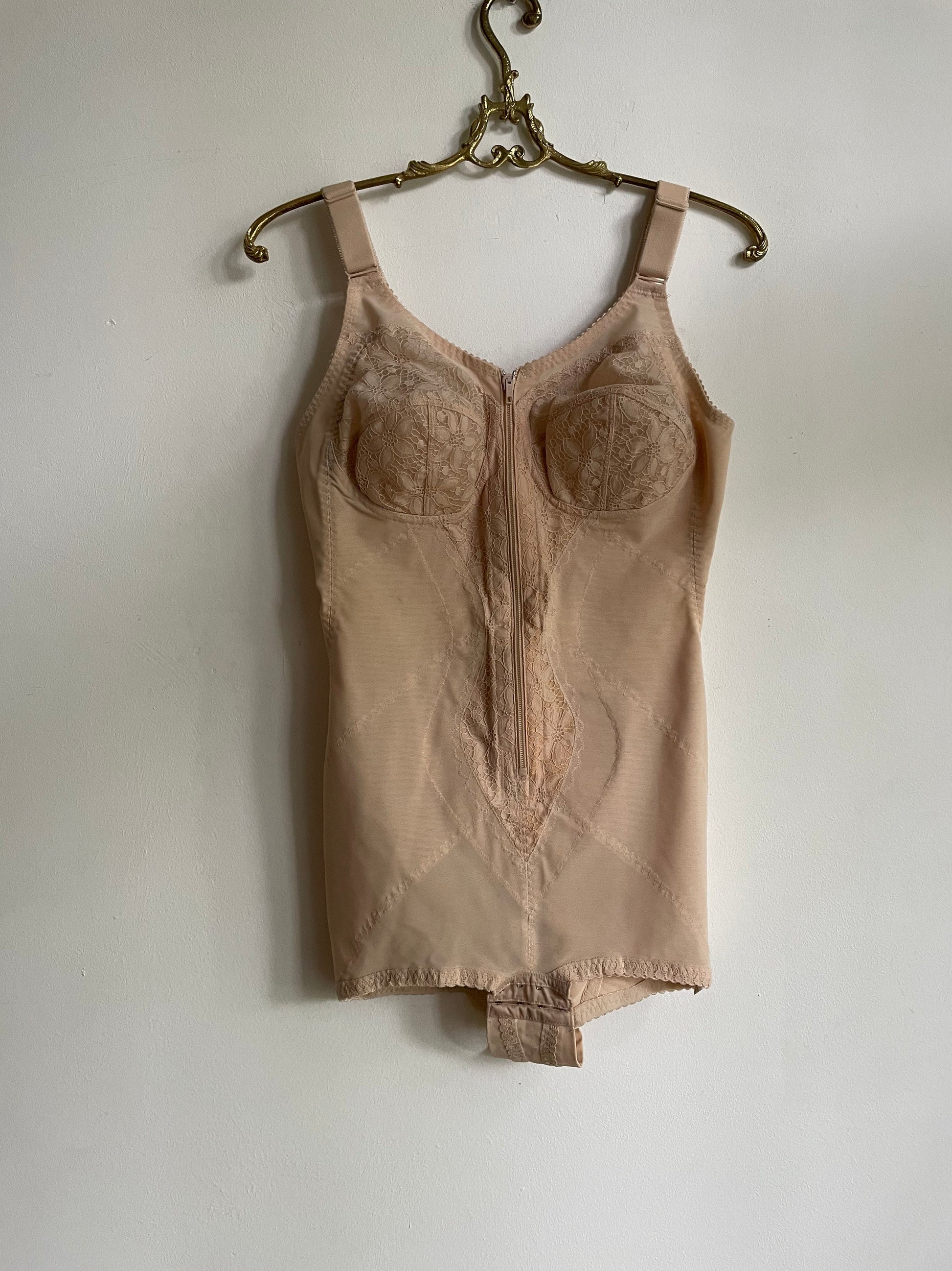 Vintage bustier bodysuit, Pinup girl lingerie, Vintage lingerie, C Cup bodysuit, Beige Lingerie